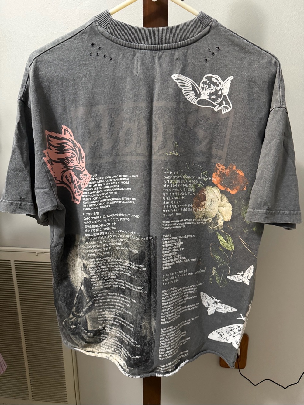 Darc Sport Wolves Valor Distressed Grunge Mid Length Raw Hem Tee